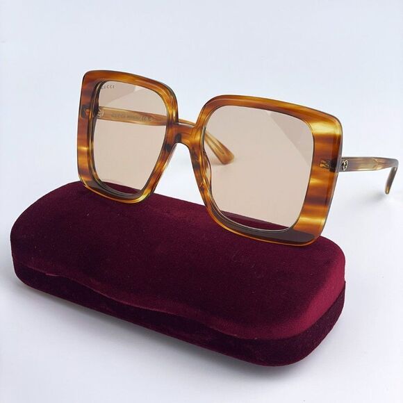 NEW Gucci GG1314S 003 StriatedHavana Nude Oversized Square Women Sunglasses
